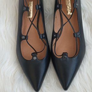 Halogen Black Pointy Toe Leather Wrap Flats Size 8